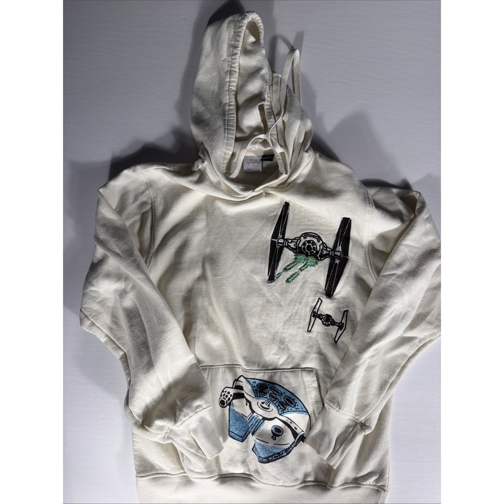 Disney 100 Star Wars Hoodie Cream Millennium Falcon X-Wing Mens Small Sweatshirt